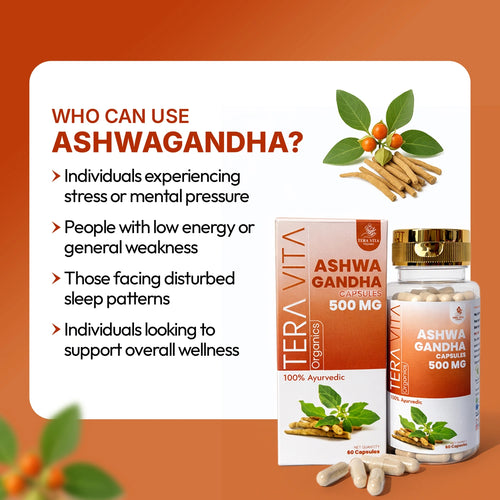 Ashwagandha Capsules 500mg – Stress Relief & Stamina Support – 60 Capsules