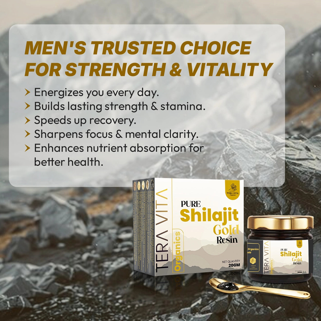 Pure Himalayan Shilajit Gold Resin with Gold Bhasam – 20g