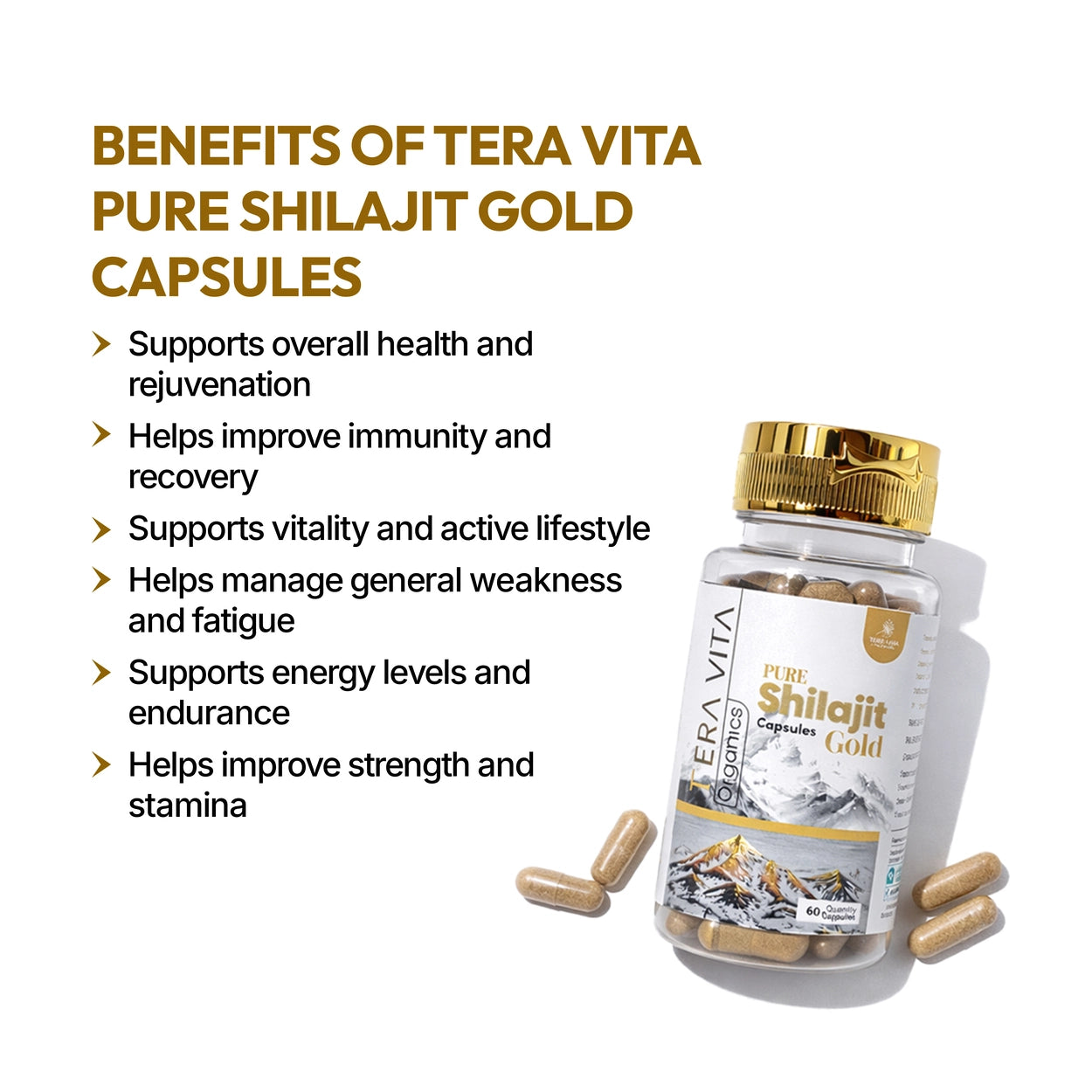Pure Himalayan Shilajit Gold Capsules with Gold Bhasam – 60 Capsules