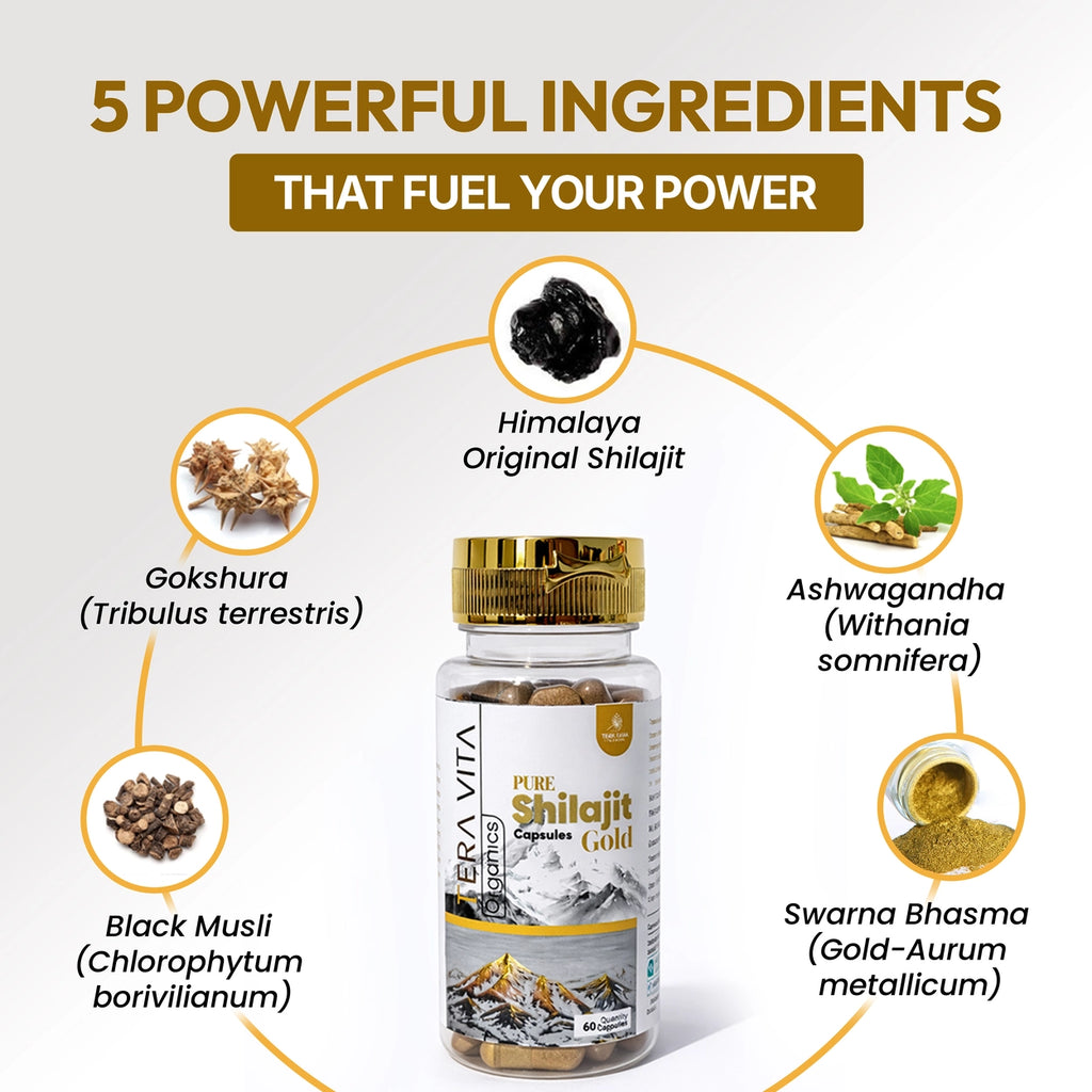 Pure Himalayan Shilajit Gold Capsules with Gold Bhasam – 60 Capsules